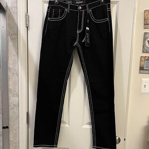 True Luck Stylish Black Jeans with Contrast Stitching